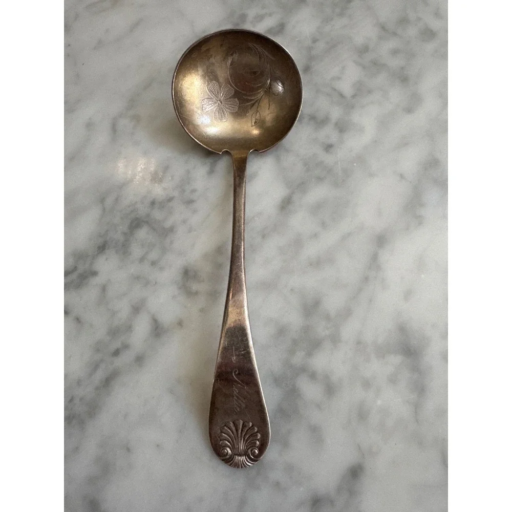 Antique AF Towle & Son Silverplate Cream Ladle Engraved Nellie XXS Pre-1902